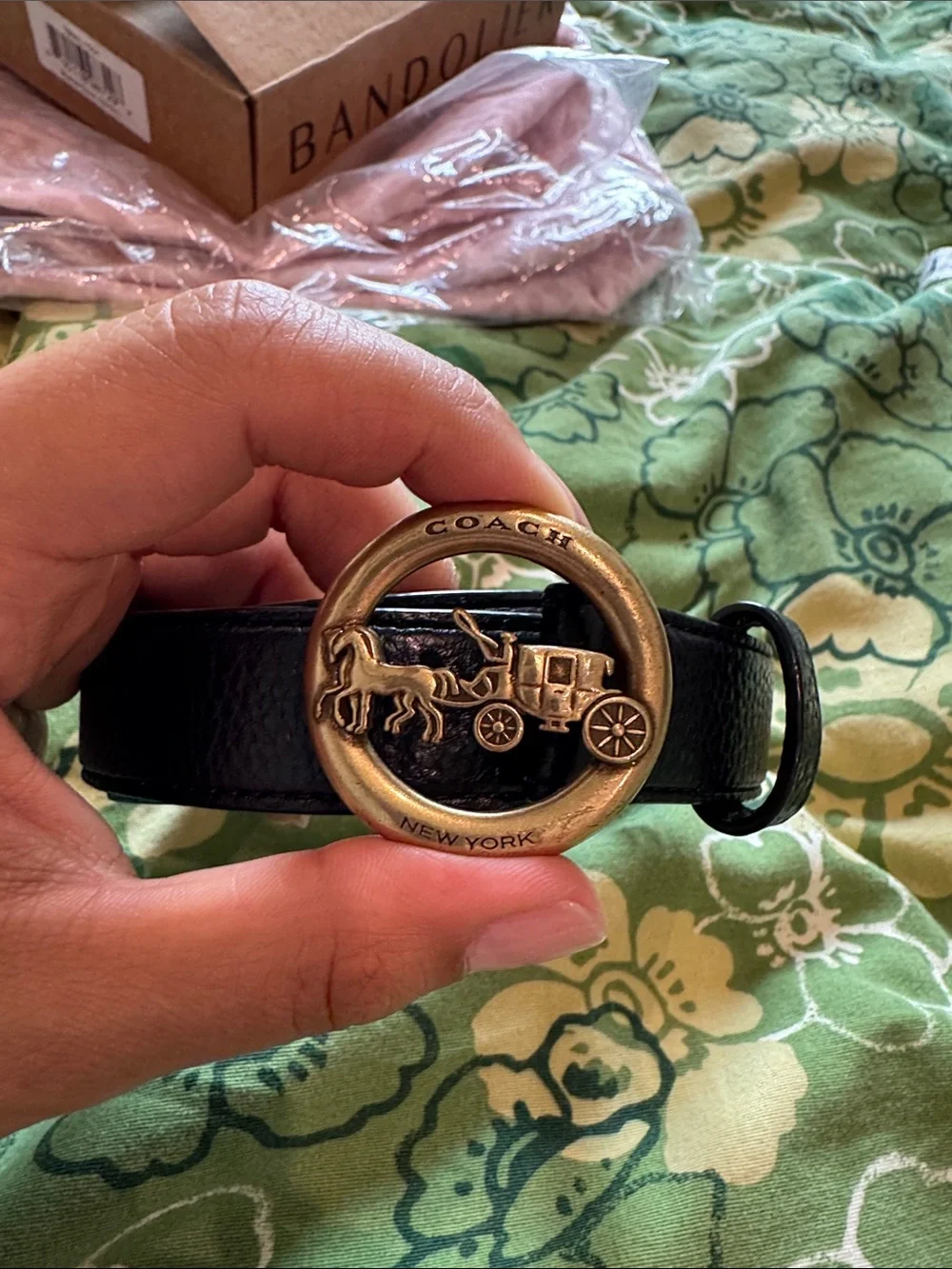 Coach Black Leather Belt with Brass Carriage Buckle